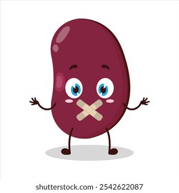 cute shut up expression of mung bean  mouth closed with plaster cartoon character