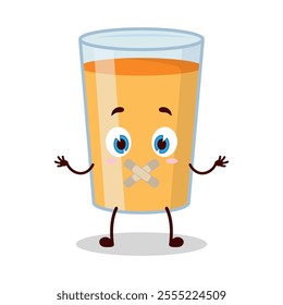 cute shut up expression of orange juice cartoon character mouth closed with plaster