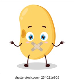 cute shut up expression of soy bean mouth closed with plaster cartoon character