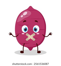 cute shut up expression of sweet potato cartoon character mouth closed with plaster
