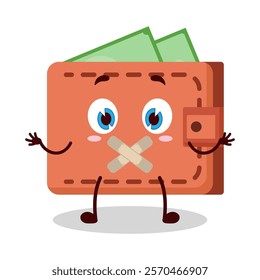 cute shut up expression of wallet cartoon character mouth closed with plaster
