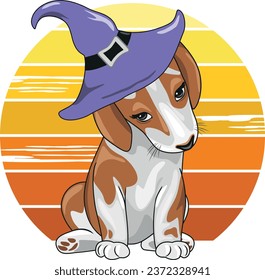 Cute shy beagle in hat. Vector