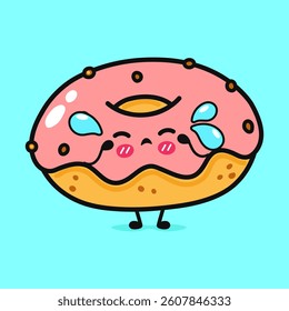 A cute, shy cartoon donut with pink icing, and a simple light blue background.
