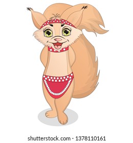 Cute and shy cartoon squirrel in a red apron