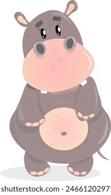 Cute Shy Chubby Cartoon Hippo