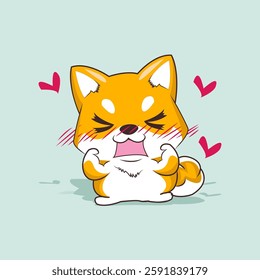 Cute shy expression shiba inu dog cartoon illustration