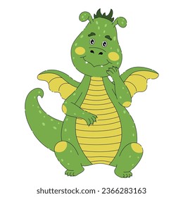 Cute shy green dragon with spots on its body