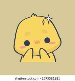 cute shy little chicken character in isolated outline flat design