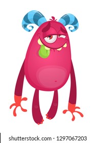 Cute shy little monster showing tongue with sour or bitter face expression. Cartoon illustrated