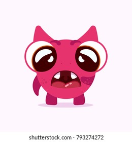Cute shy monster. Shy monster emotion. Cute monster illustration.  