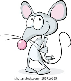 cute shy mouse isolated on white background - cartoon illustration