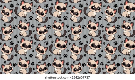 Cute Siamese cat illustration, for backgrounds designers, pattern repeat, for fabric, paper