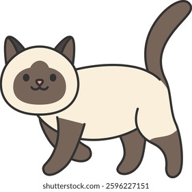 Cute Siamese cat illustration on white background