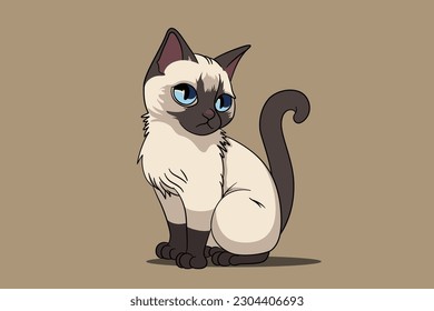 Cute siamese cat on  brown background