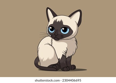 Cute siamese cat on  brown background