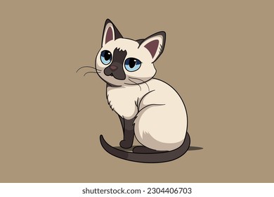 Cute siamese cat on  brown background