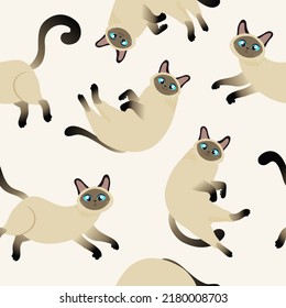Cute Siamese Cat seamless pattern background vector illustration. 