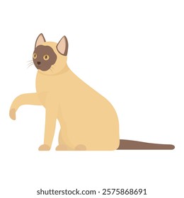 Cute siamese cat sitting and raising paw on white background