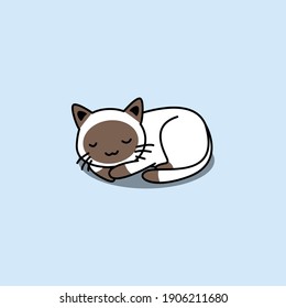Cute siamese cat sleeping cartoon, vector illustration