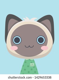 Cute siamese cat.Childish print for nursery, kids apparel, poster, postcard.
