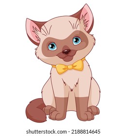 Cute siamese kitten sitting cartoon vector illustration