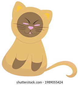 cute siamese kitten sitting and squinting funny, vector illustration in flat style, pet