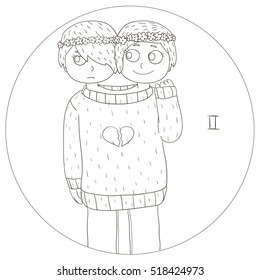 cute siamese twins representing zodiac sign of a gemini
