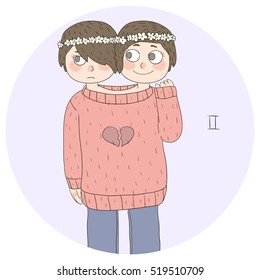 cute siamese twins representing the zodiac sign of a gemini