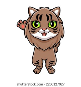 Cute siberian cat cartoon waving hand