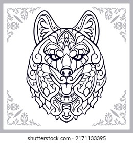 cute siberian husky cartoon zentangle arts. isolated on white background.