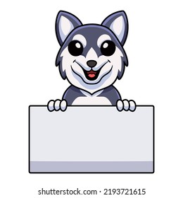 Cute siberian husky dog cartoon holding blank sign