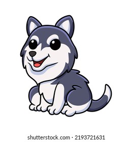 Cute siberian husky dog cartoon sitting