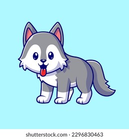 Cute Siberian Husky Dog Cartoon Vector Icon Illustration. Animal Nature Icon Concept Isolated Premium Vector. Flat Cartoon Style