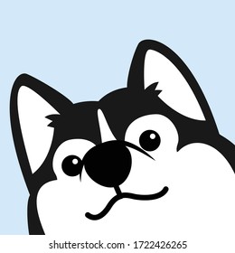 Cute Siberian Husky Dog Face, Vector Illustration