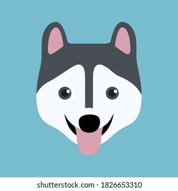 Cute siberian husky dog face icon, vector illustration
