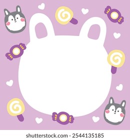 Cute siberian Husky dog face head in paper note.Stationary template.Candy hand drawn.Pet animal character cartoon design.Image for card,sticker,paper sheet.Kawaii.Vector.Illustration.