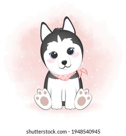 Cute Siberian Husky dog hand drawn cartoon animal illustration