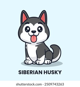 Cute Siberian Husky Dog Sitting Cartoon Vector Icon Illustration. Animal Nature Icon Concept Isolated Premium Vector. Flat Cartoon Style