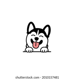 Cute siberian husky dog smiling cartoon, vector illustration