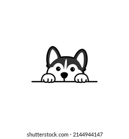 Cute Siberian Husky Peeking Cartoon, Vector Illustration