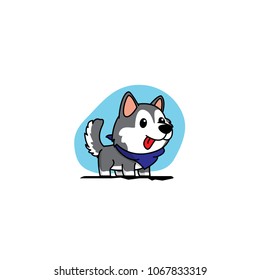 Cute siberian husky puppy with blue scarf icon, logo design, vector illustration