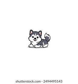 Cute siberian husky puppy laying down cartoon, vector illustration