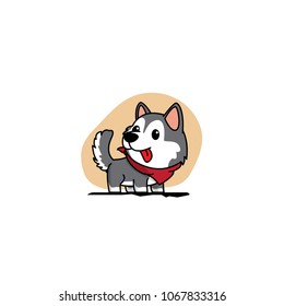 Cute siberian husky puppy with red scarf icon, logo design, vector illustration