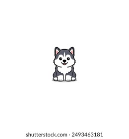 Lindo husky siberiano cachorro sentado dibujos animados, Ilustración vectorial