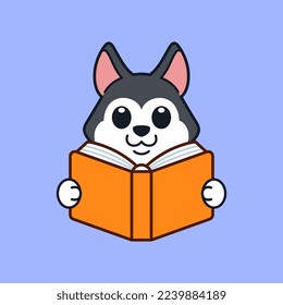 Cute Siberian Husky Reading Book