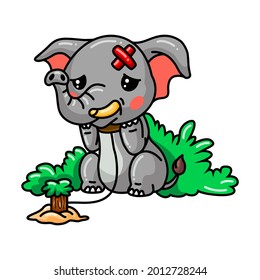 Cute sick baby elephant cartoon