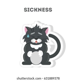 Cute sick cat. Isolated cute sticker on white background.