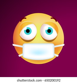 Cute Sick Emoticon on Dark Background. Isolated Vector Illustration 