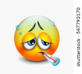Cute sick emoticon with thermometer, emoji - vector illustration