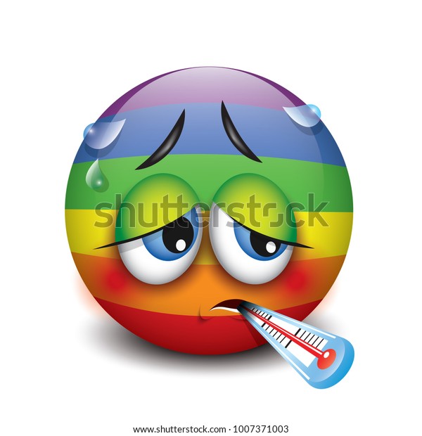 Cute Sick Emoticon Thermometer Emoji Smiley Stock Vektorgrafik Lizenzfrei